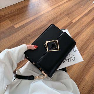 Irregular Buckled Faux Leather Crossbody Bag