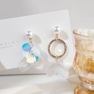 Asymmetrical Faux Pearl Mermaid Tail Dangle Earring 1 Pair - 925 Silver - White - One Size