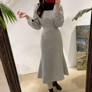 Long-sleeve Square Neck Midi Mermaid Dress