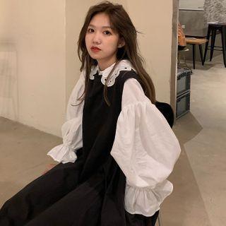Eyelet Lace Blouse / Midi Jumper Dress