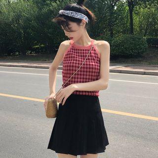 Halter-neck Gingham Top Gingham - Pink - One Size