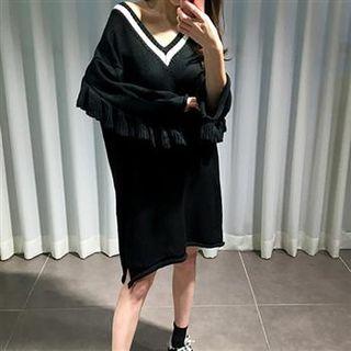 V-neck Ruffled Sweater Dress
