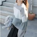 Long-sleeve Color Block Striped Sweater Gray - One Size