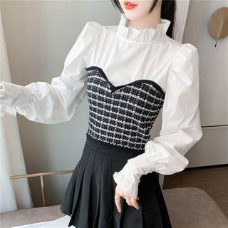 Frill Trim Bubble-sleeve Mock Two Piece Top