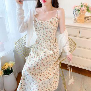 Spaghetti Strap Flora Print Midi Dress