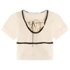 Short-sleeve Contrast Trim Knit Crop Top / Plaid Mini A-line Skirt