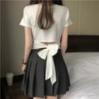 Round-neck Back-bow Short-sleeve Top