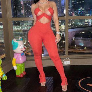 Halter-neck Cutout Skinny Jumpsuit