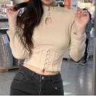 Long-sleeve Stand-collar Fitted Crop Top
