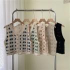 V-neck Buttoned Crochet Knit Vest