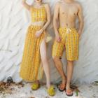 Couple Matching Set: Patterned Tankini Top + Cover-up + Swim Shorts / Beach Shorts