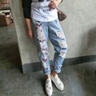 Sequined Ripped Washed Jeans