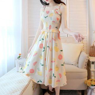 Set: Sleeveless Print Top + A-line Midi Skirt
