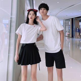 Couple Matching Short-sleeve Embroidered T-shirt / Mini A-line Skirt / Shorts / Set