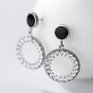 Hoop Rhinestone Dangle Earring 1 Pair - S925 Silver - Earrings - Silver - One Size