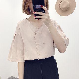 Elbow-sleeve Double Breasted Top