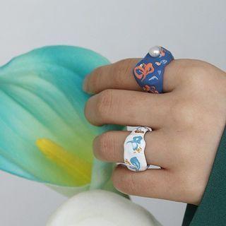 Drip Glaze Open Ring Blue Printed - White - No. 5