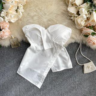 Asymmetric Cropped Tube Top White - One Size