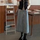 Slit-hem Midi A-line Denim Skirt
