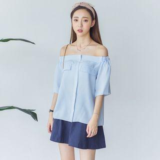 Off-shoulder Elbow-sleeved Blouse