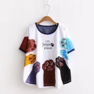 Short-sleeve Cat Paw Print T-shirt