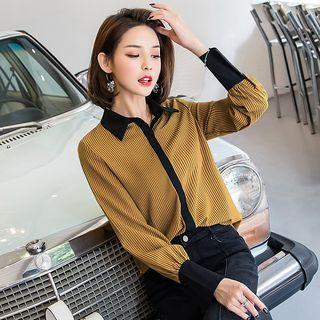 Striped Contrast Trim Chiffon Shirt