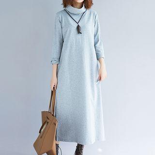 Mock Turtleneck Long-sleeve Maxi T-shirt Dress