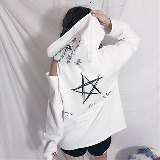 Cut-out Shoulder Long Sleeve Printed Hoodie