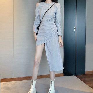 Long-sleeve Asymmetric Cutout Sheath Dress