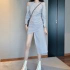 Long-sleeve Asymmetric Cutout Sheath Dress