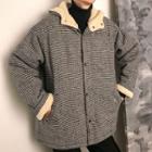 Plaid Fleece-lined Hooded Button Jacket