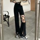 Lace Up Wide Leg Cropped Jeans