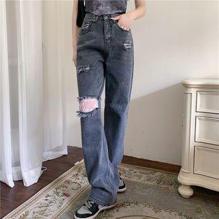 Tube Top / Distressed Straight Leg Jeans