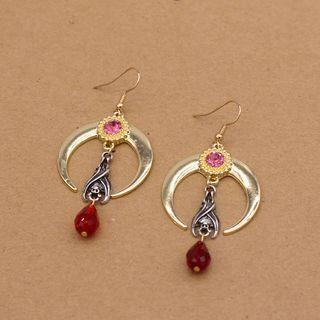 Bat Faux Crystal Alloy Dangle Earring 1 Pair - Gold & Red - One Size