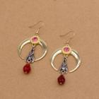 Bat Faux Crystal Alloy Dangle Earring 1 Pair - Gold & Red - One Size