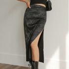 High-waist Jacquard Slit Midi Skirt