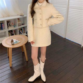 Beaded Button-up Jacket / Mini Skirt