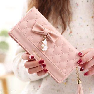 Faux-leather Tasseled Bow-accent Long Wallet