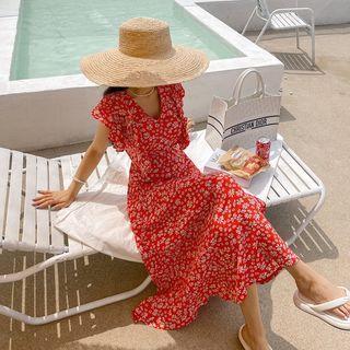 Ruffled Ditsy Flower Long Dress