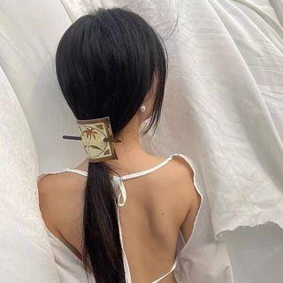 Flower Faux Leather Alloy Hair Stick Brown - One Size