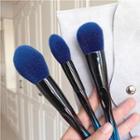 Set Of 3: Makeup Brush With Pouch - 3 Pcs - Blue - One Size