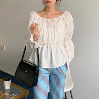 Bell-sleeve Plain Blouse Shirt - White - One Size