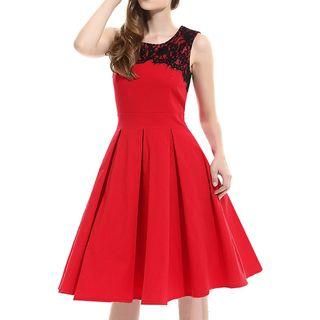Lace Panel Sleeveless Midi A-line Dress