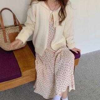 Tie Neck Cardigan / Floral Midi Dress