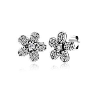 Sterling Silver Elegant Bright Flower Cubic Zirconia Stud Earrings Silver - One Size