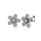 Sterling Silver Elegant Bright Flower Cubic Zirconia Stud Earrings Silver - One Size