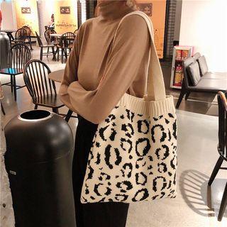 Leopard Print Knit Tote Bag