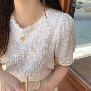 Lace Trim Crinkled Blouse White - One Size