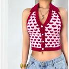 Halter-neck Heart Print Polo Knit Top