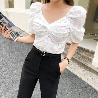 Knot-front Eyelet Lace Blouse